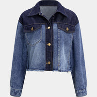 Denim Contrast Button Frayed Jacket