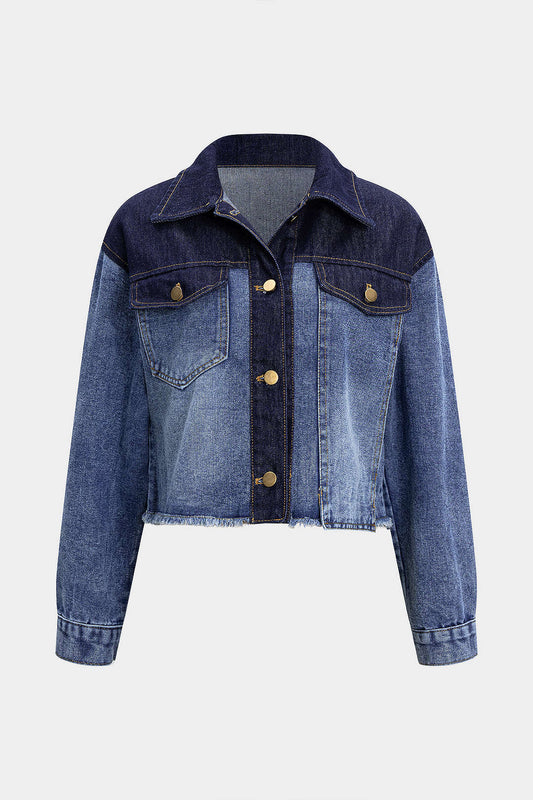 Denim Contrast Button Frayed Jacket