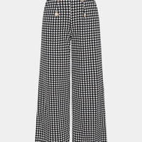 Houndstooth Print High Waist Button Wide Leg Pants