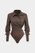Asymmetrical Patchwork Cut Out Ruched Long Sleeve Bodysuit