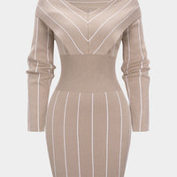 Knit Contrast Stripes Print Long Sleeve Dress