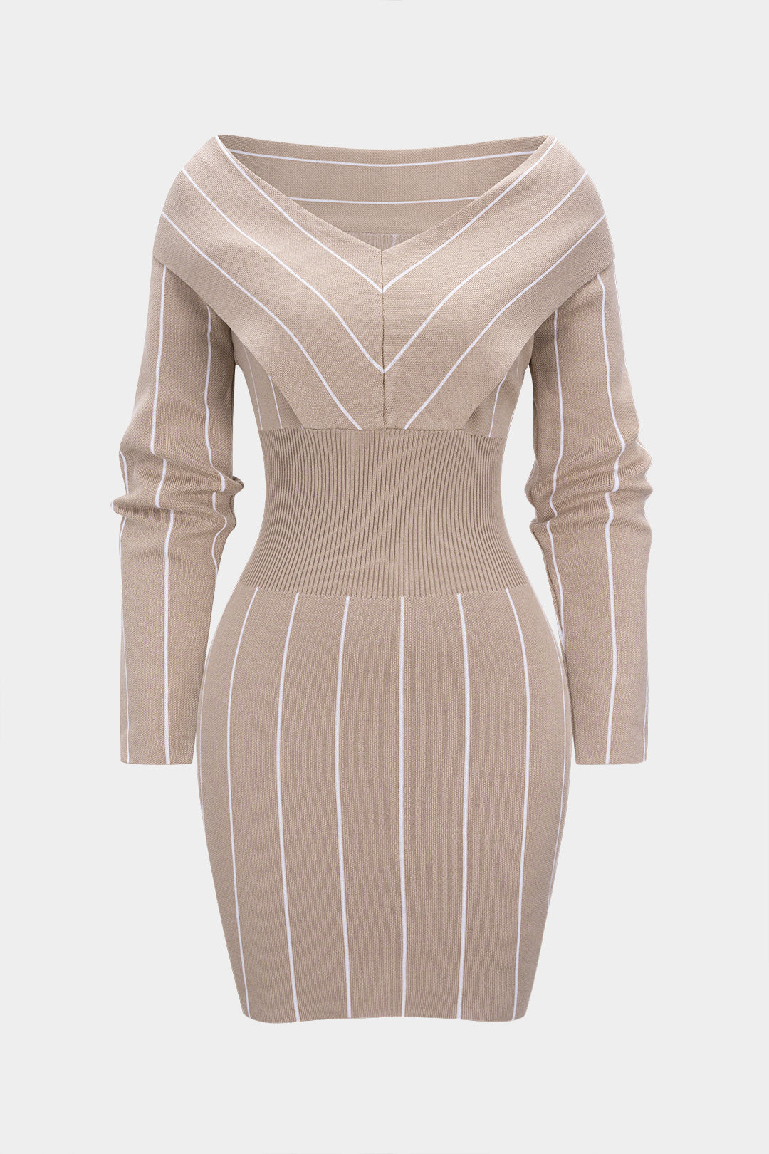 Knit Contrast Stripes Print Long Sleeve Dress
