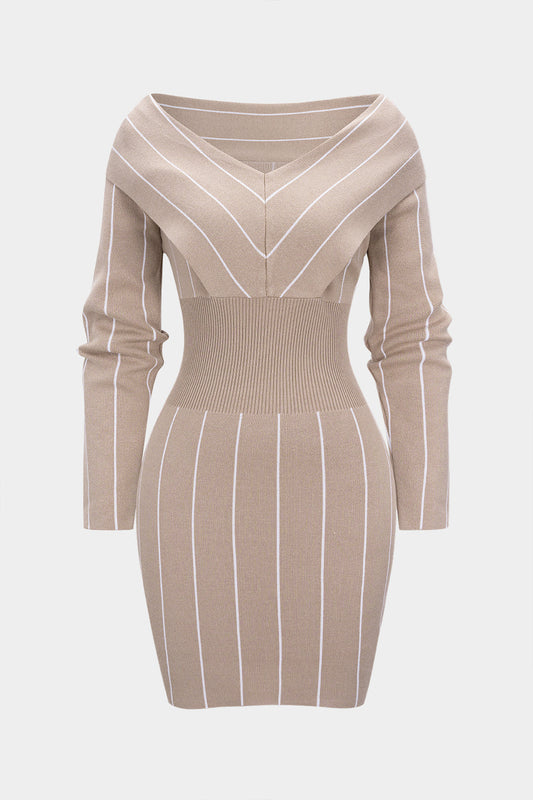 Knit Contrast Stripes Print Long Sleeve Dress