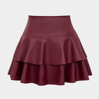 Solid Faux Leather Asymmetrical Skirt
