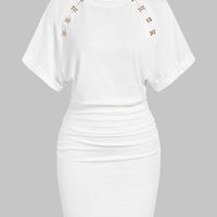 Metallic Round Neck Short Sleeve Mini Dress
