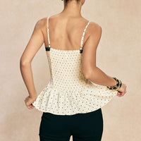 Polka Dots Print Satin Patchwork Lace Cami Top