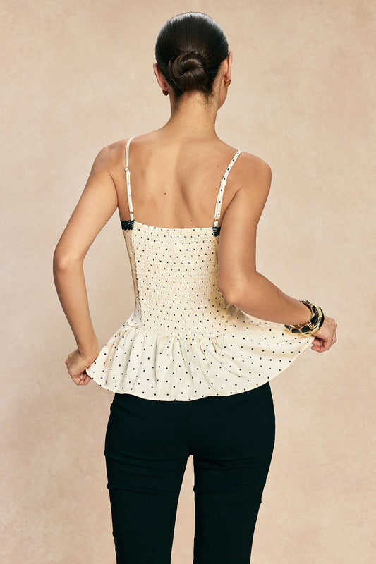 Polka Dots Print Satin Patchwork Lace Cami Top