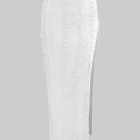 Distressed V-Neck Crop Top And High Slit Maxi Skirt Set