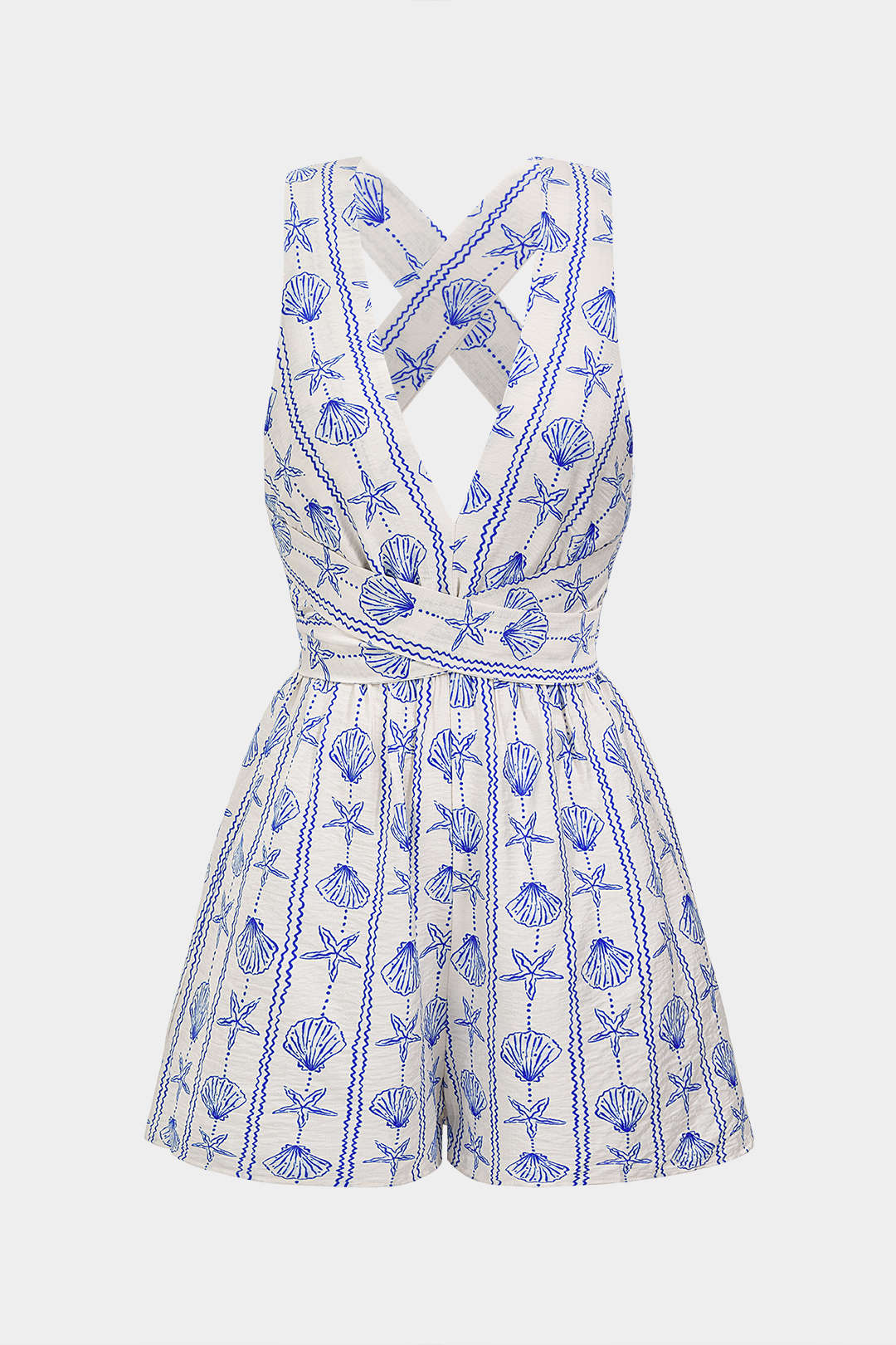Floral Print V-Neck Crossed Sleeveless Romper
