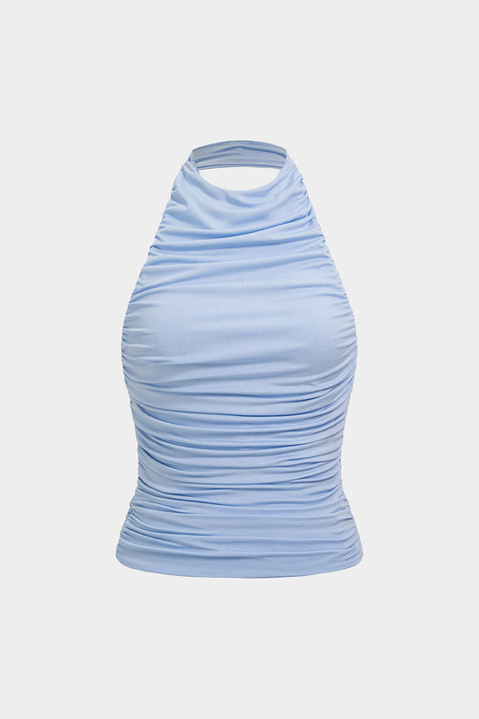 Halter Neck Backless Ruched Tank Top