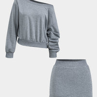 Conjunto de falda y top de manga larga asimétrico básico