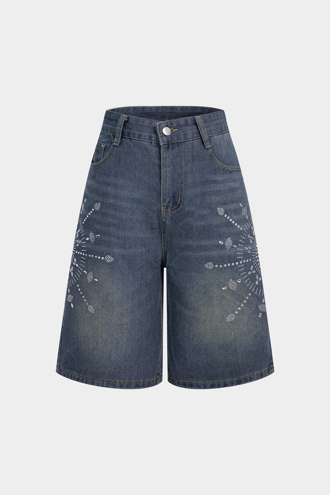 Denim Rhinestone Decor Wide Leg Shorts
