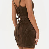 Suede Square Neck Tie Back Sleeveless Mini Dress