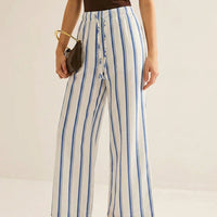 Stripes Print Linen Wide Leg Pants