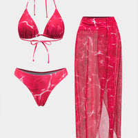 Tie Dye Print Mesh Tie-Up Bikini Set