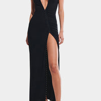 Mock Neck Cut Out High Slit Short Sleeve Maxi Dress