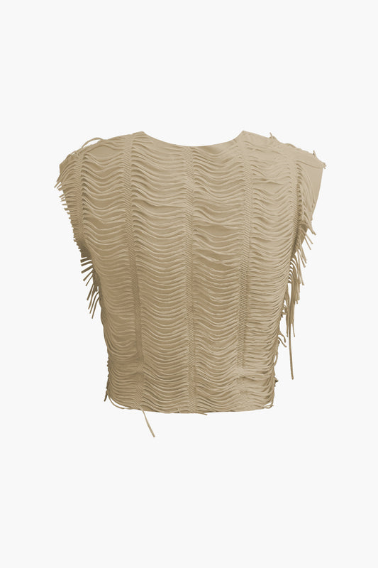 Conjunto de falda larga con abertura y top corto con cuello en V desgastado