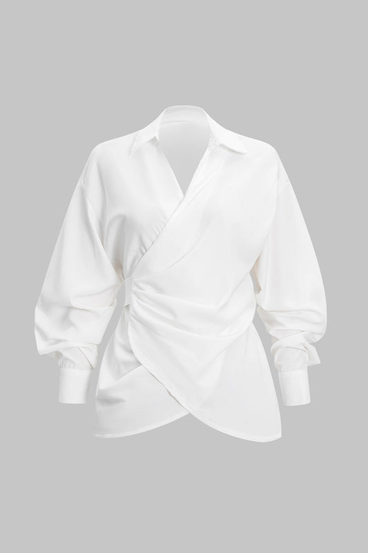 Ruched Tie-Back Long-Sleeve Shirt