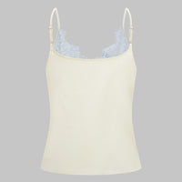 Satin Patchwork Lace Trim V-Neck Cami Top