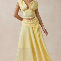 Twist Knot V-Neck Ruched Tank Top And Skirt Set
