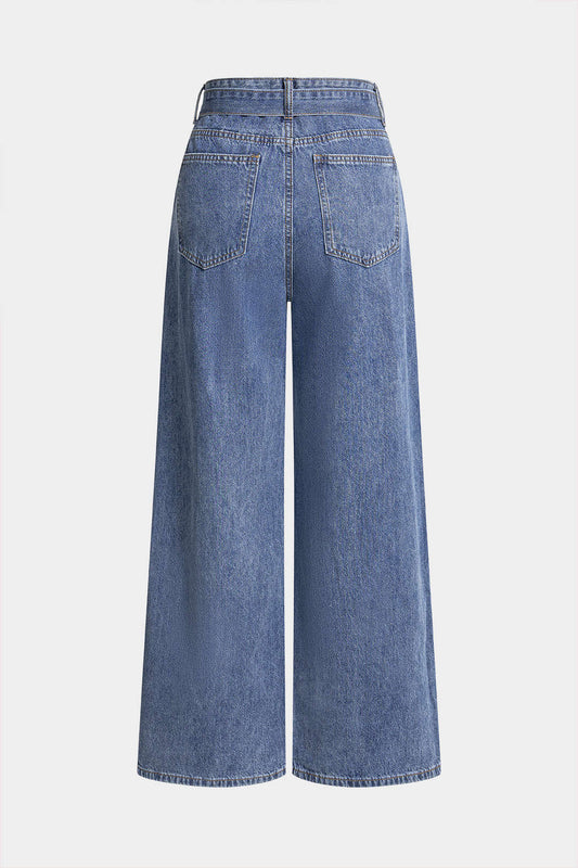 Denim Belted Straight Leg Jeans