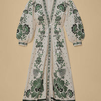 Unique Print Button Down Long Sleeve Shirt Maxi Dress