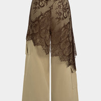 Lace Trim Patchwork Asymmetrical High Waist Wide Leg Pants