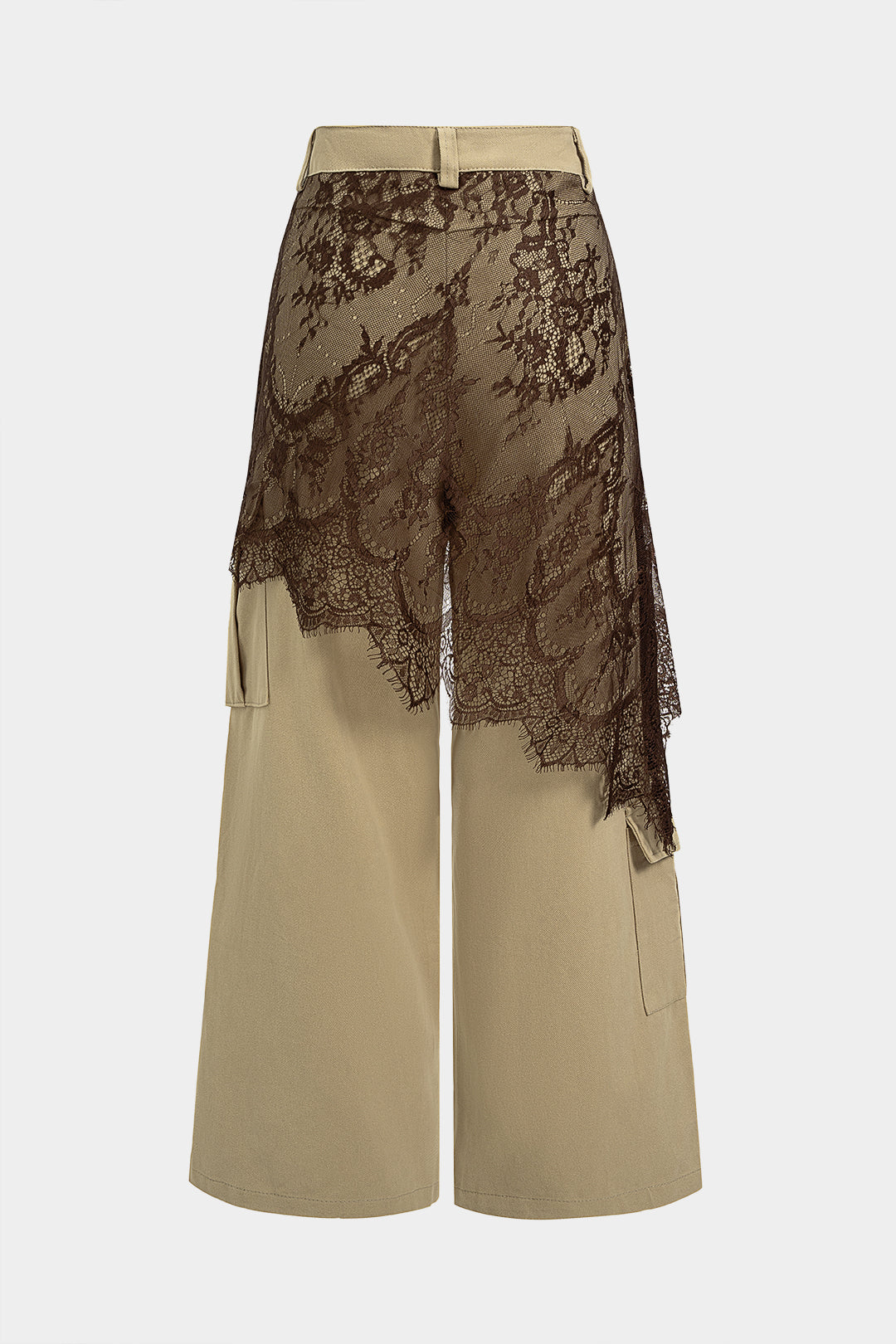 Lace Trim Patchwork Asymmetrical High Waist Wide Leg Pants