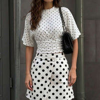 Polka Dots Print Asymmetrical High Waist Skirt