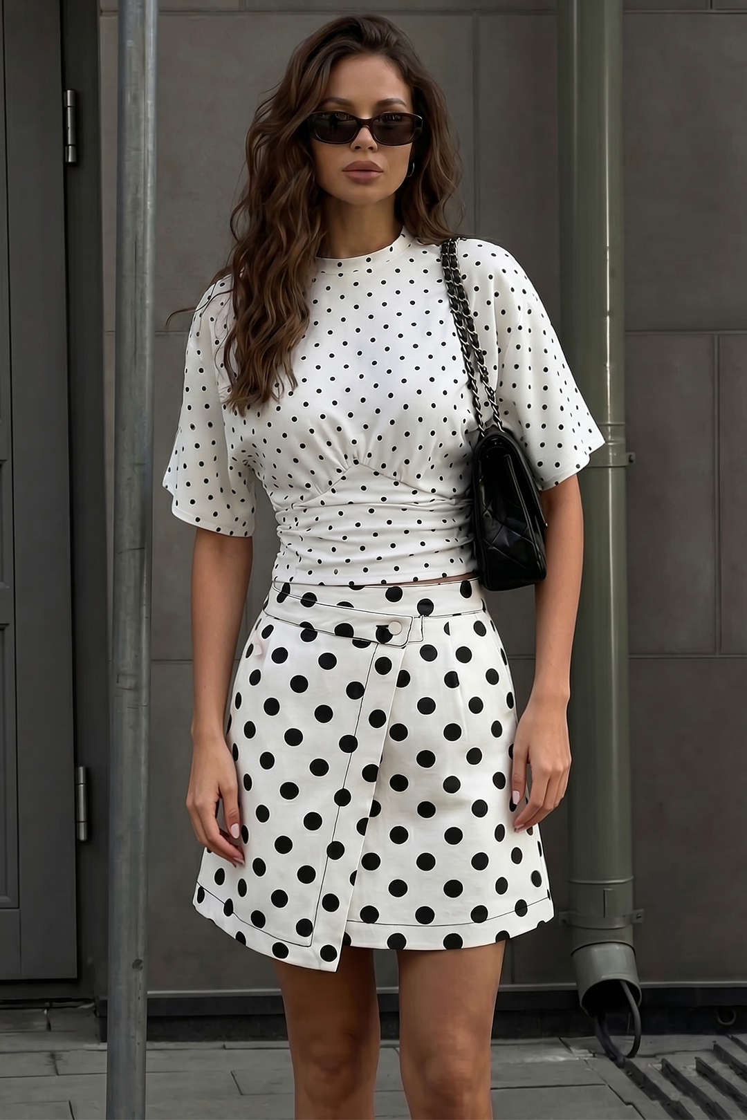 Polka Dots Print Asymmetrical High Waist Skirt