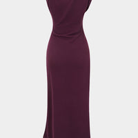 Ruched Asymmetrical Chain Slip Sleeveless Midi Dress