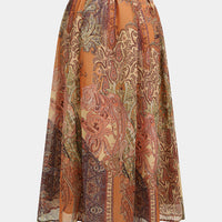Retro Print Belted Ruched Skirt