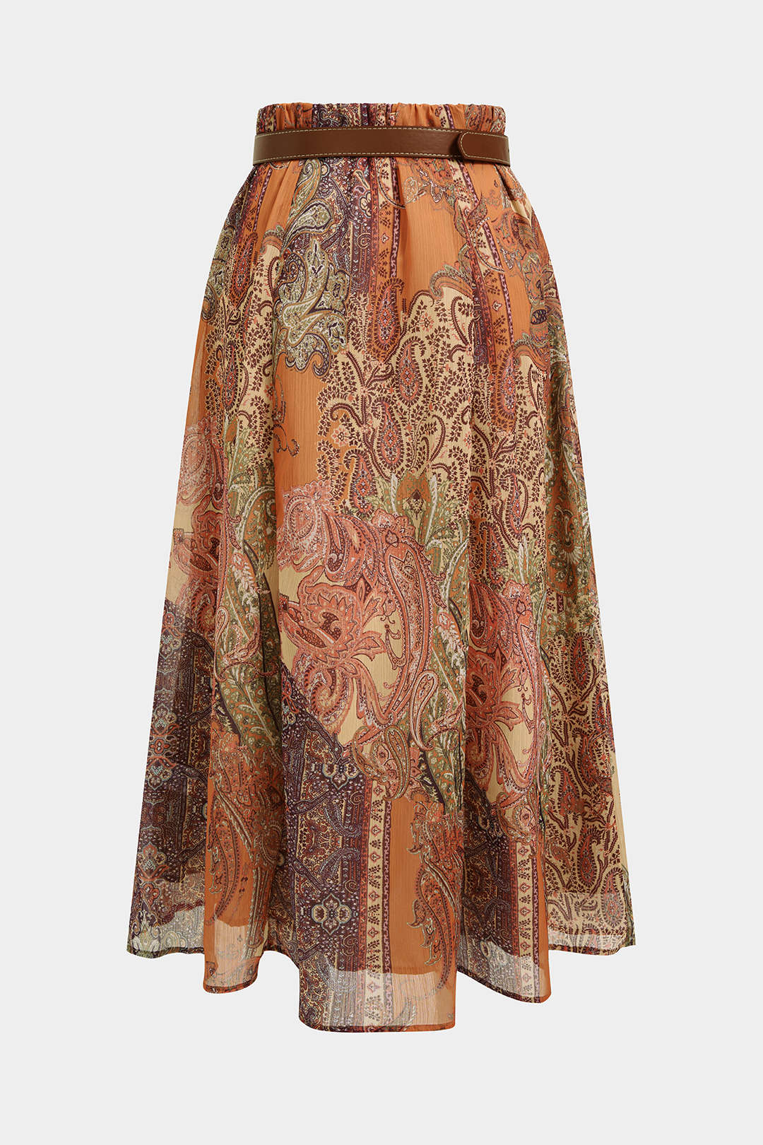 Retro Print Belted Ruched Skirt