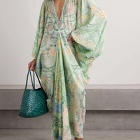 Unique Floral Print V Neck Oversized Midi Dress
