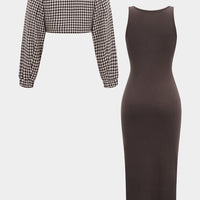 Asymmetrical Long Sleeve Top And Sleeveless Bodycon Dress Set