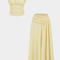 Twist Knot V-Neck Ruched Tank Top And Skirt Set