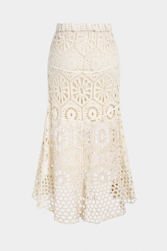 Lace Hollow Out Tie-Up High Waist Skirt