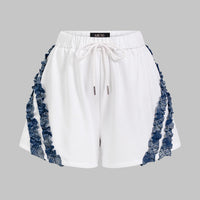 Patchwork Denim Drawstring Shorts