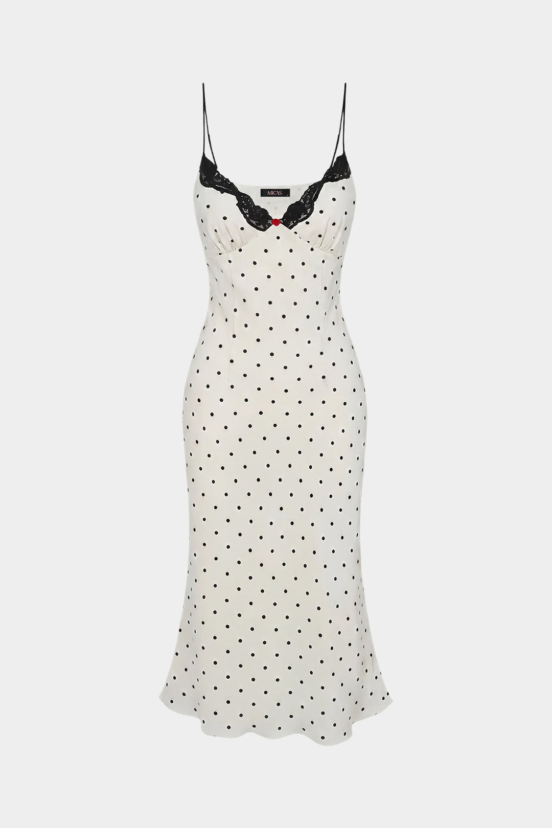 Polka Dots Print Chiffon Patchwork Lace Trim Slip Sleeveless Midi Dress