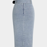 Denim Belted Button High Waist Skirt