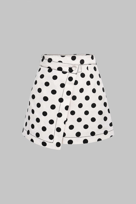 Polka Dots Print Asymmetrical High Waist Skirt