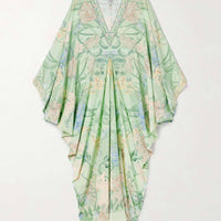 Unique Floral Print V Neck Oversized Midi Dress