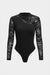 Lace Patchwork Round Neck Ribbed Long Sleeve Bodysuit