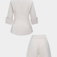 Lapel Button Long Sleeve Shirt And Shorts Set
