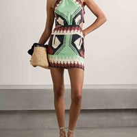 Unique Vintage Ethnic Print Backless Mini Dress