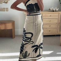 Elegant And Sexy Ethnic Print Slim-Fit Halter Neck Maxi Dress