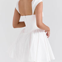 Exquisite V-Neck Pleated Waist Mini Dress