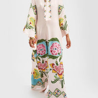Exquisite Sunshine Floral Print Flowing Maxi Dress
