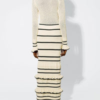 Knit Stripe Ruffle Long Sleeve Maxi Dress