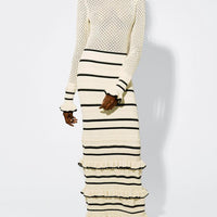 Knit Stripe Ruffle Long Sleeve Maxi Dress